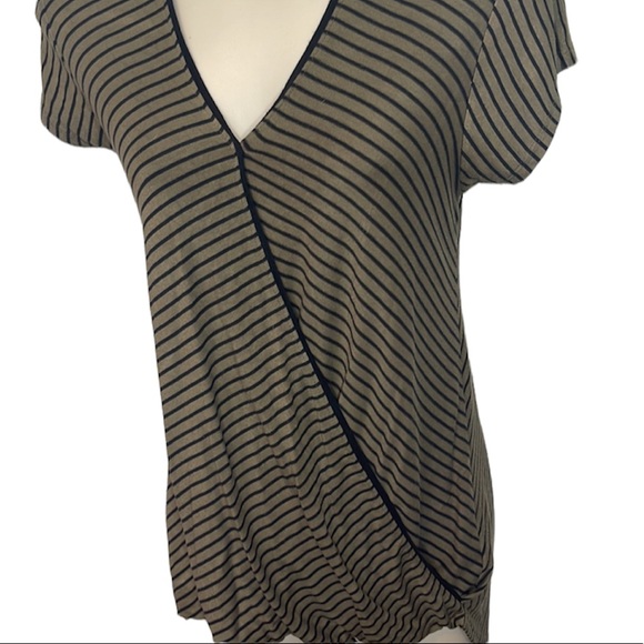 Anthro Maeve Leila Olive Green Striped Short Sleeve Top - Picture 3 of 6